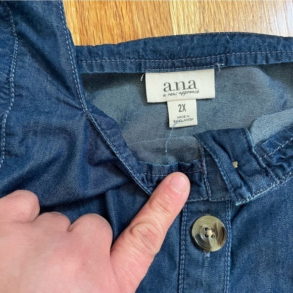 ANA Dark Chambray flutter short sleeve sheath shirt dress 2X - Picture 6 of 6